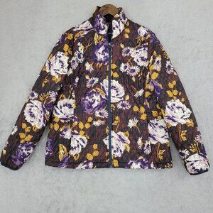 Land's End Womens Floral Quilted Jacket L  Women's Full Zip